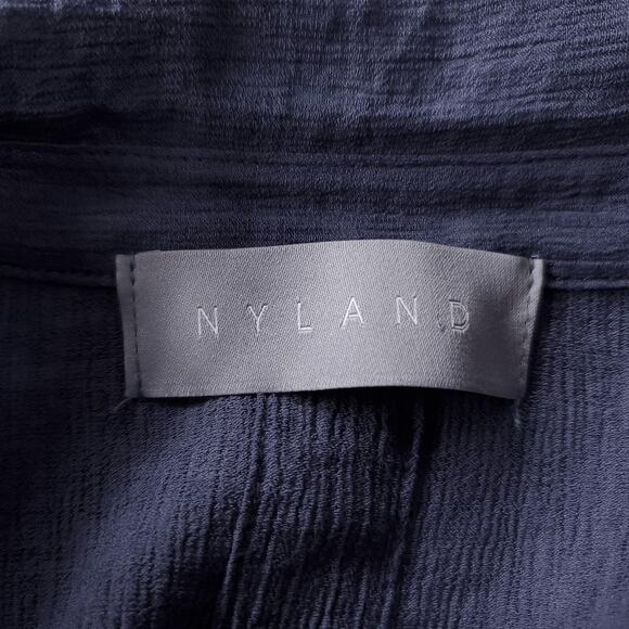 Nyland Shirt Tunic Dress Sz L Blue Crinkle Button Up Collared Sleeveless Casual - Picture 9 of 11